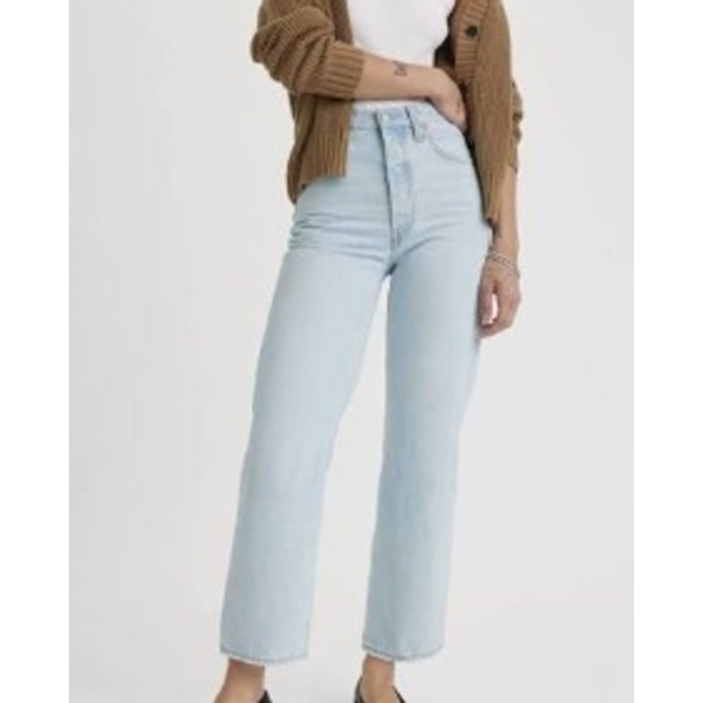 Levis Premium Ribcage Straight Ankle Jeans Light Wash Blue 23 High Rise Denim - Picture 10 of 10
